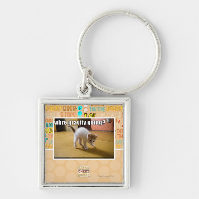 Var gå för gravitation? fyrkantig silverfärgad nyckelring (Framsidan)