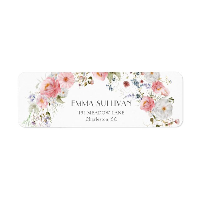 Vår Garden Arc Wildblommor Rosa White Bröllop Returadress Etikett (Framsidan)