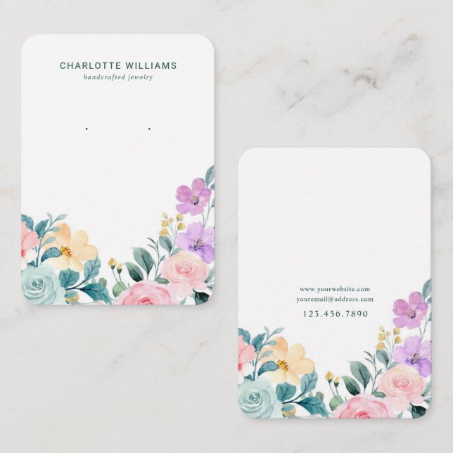 Vår Garden Blommigt Juvelry Visning Card Visitkort (Fram/baksida)