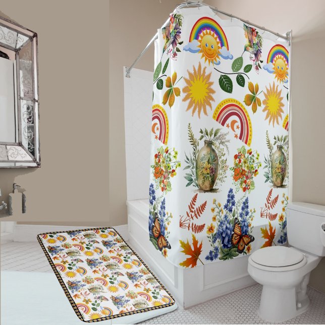 Vår Garden Butterfly Rainbow Sunshine Greenery Badrumsmatta (Spring Garden Butterfly Rainbow Sunshine Greenery Bath Mat)