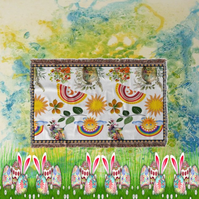Vår Garden Butterfly Rainbow Sunshine Greenery Filt (Spring Garden Butterfly Rainbow Sunshine Greenery Throw Blanket)