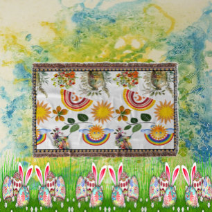 Vår Garden Butterfly Rainbow Sunshine Greenery Filt