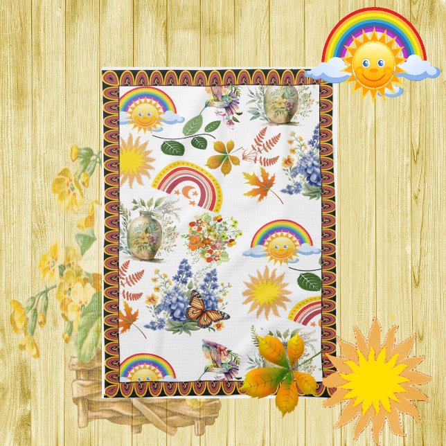 Vår Garden Butterfly Rainbow Sunshine Greenery Kökshandduk (Spring Garden Butterfly Rainbow Sunshine Greenery Kitchen Towel)
