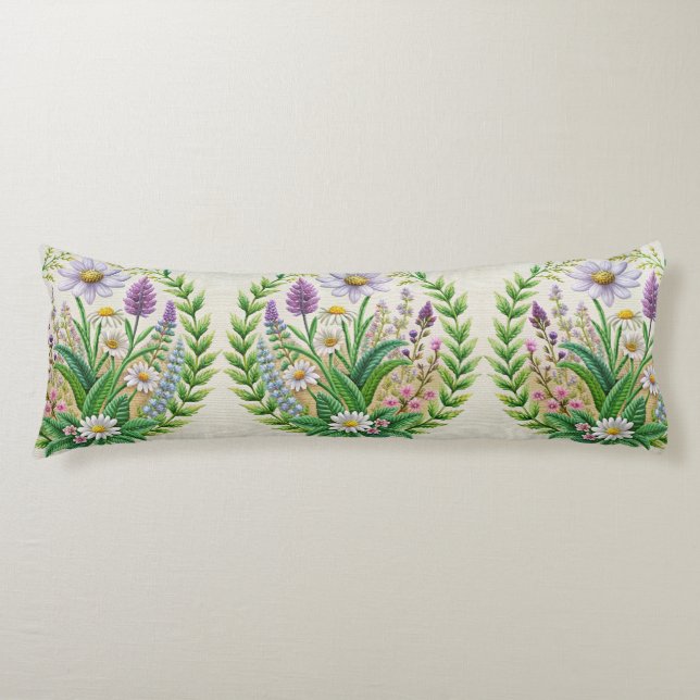 Vår Garden Embroidery Pillow Design Chamomile Kroppskudde (Framsidan)