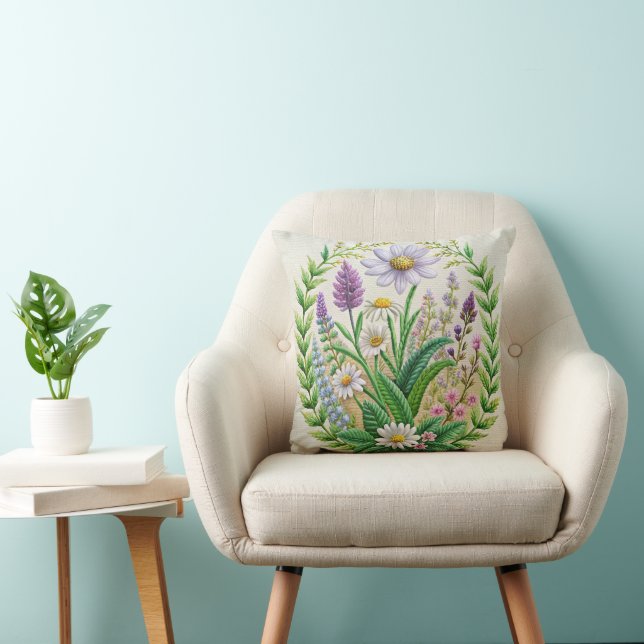 Vår Garden Embroidery Pillow Design - Chamomile Kudde (Stol)