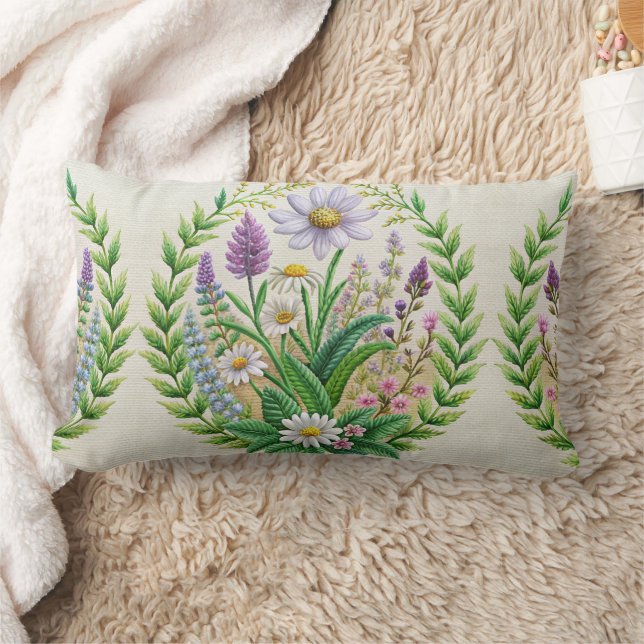 Vår Garden Embroidery Pillow Design - Chamomile Lumbarkudde (Filt)