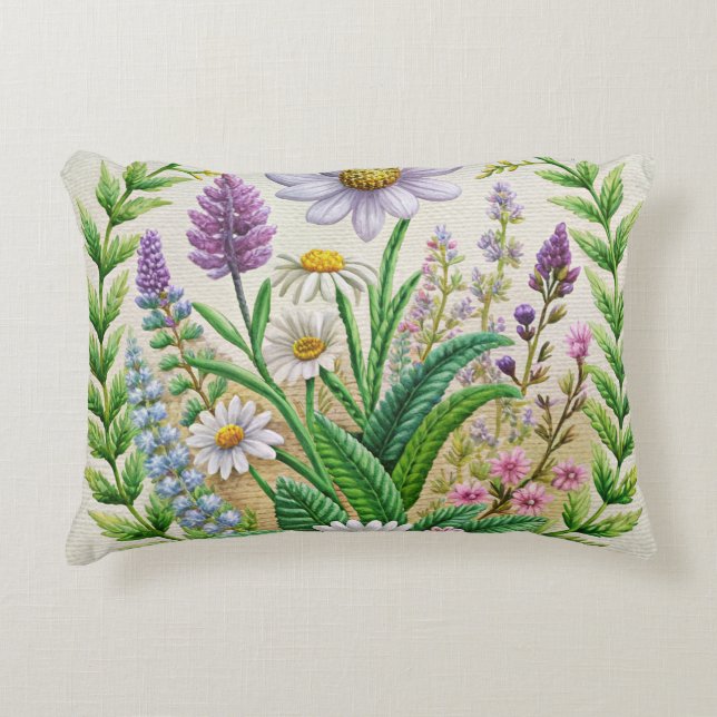 Vår Garden Embroidery Pillow Design - Chamomile Prydnadskudde (Framsidan)