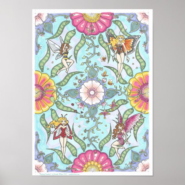 Vår Garden Fairy Kryp Fantasy Art Mandala Poster (Framsidan)