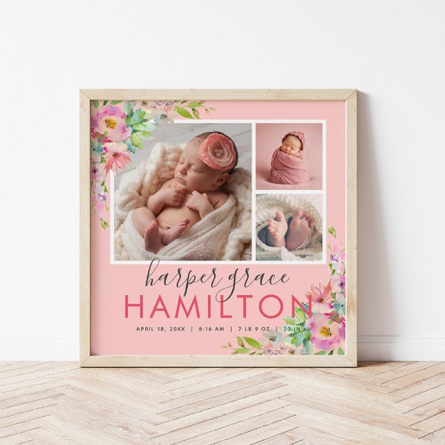 Vår Garden Flicka Birth Stats Photo Collage Poster (Skapare uppladdad)