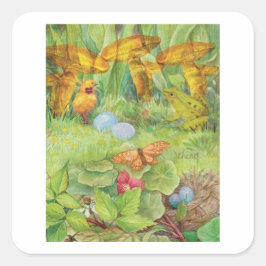 Vår Garden med Chick och Froggie Fyrkantigt Klistermärke