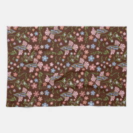 Vår Garden med Chocolate Brown Background Kökshandduk
