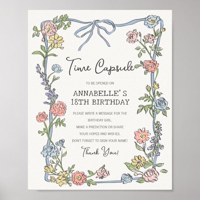 Vår Garden Party Blommigt Birthday Time Capsule Poster (Framsidan)