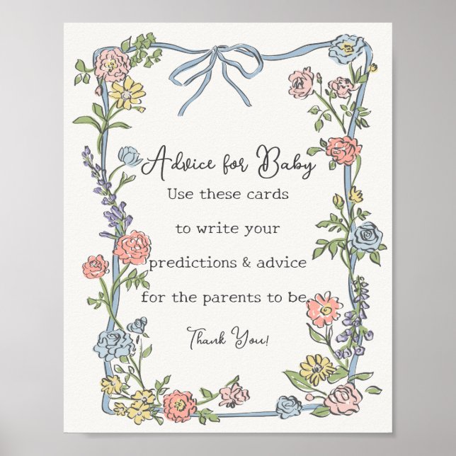 Vår Garden Party Blommigt Shower Adress för Baby Poster (Framsidan)