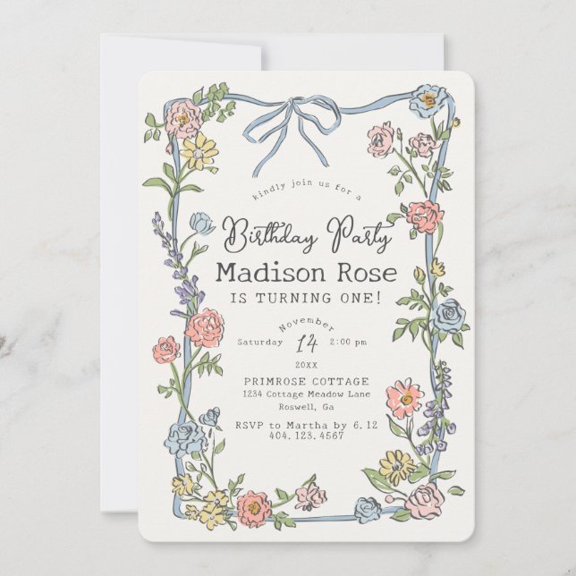 Vår Garden Party Pastel Blommigt Födelsedagsfest (Framsida)