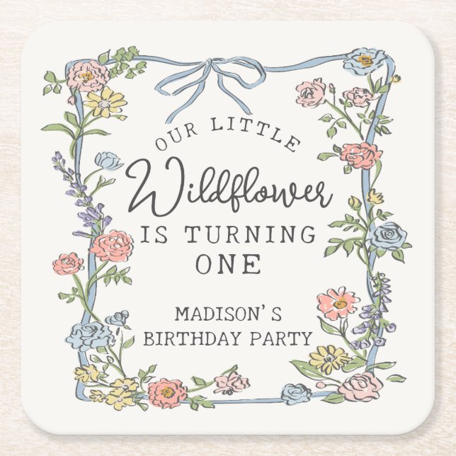 Vår Garden Party Pastel Blommigt Födelsedagsfest Underlägg Papper Kvadrat (Framsidan)