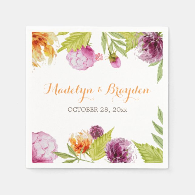 Vår Garden Watercolor Painting Blommigt Pappersservett (Framsidan)