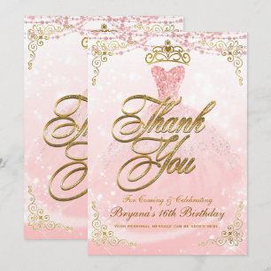Vår gäst Prinsessa Rosa Guld Sweet 16 Tack Inbjudningar