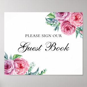 Vår gästbok utskrift. Boho blommor bröllop Poster