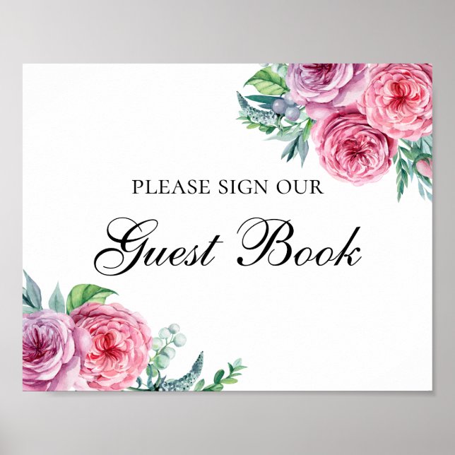 Vår gästbok utskrift. Boho blommor bröllop Poster (Framsidan)