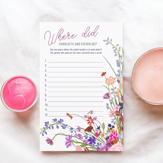 Var gick de till vild Blommor möhippa-spel? (Where did they go wild flowers bridal shower game)