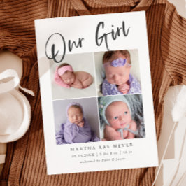 Vår Girl Baby Photo Collage Birth Meddelande