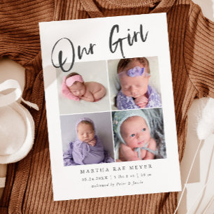 Vår Girl Baby Photo Collage Birth Meddelande
