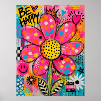 Var Glad Färgrik Blomma Popkonst Poster