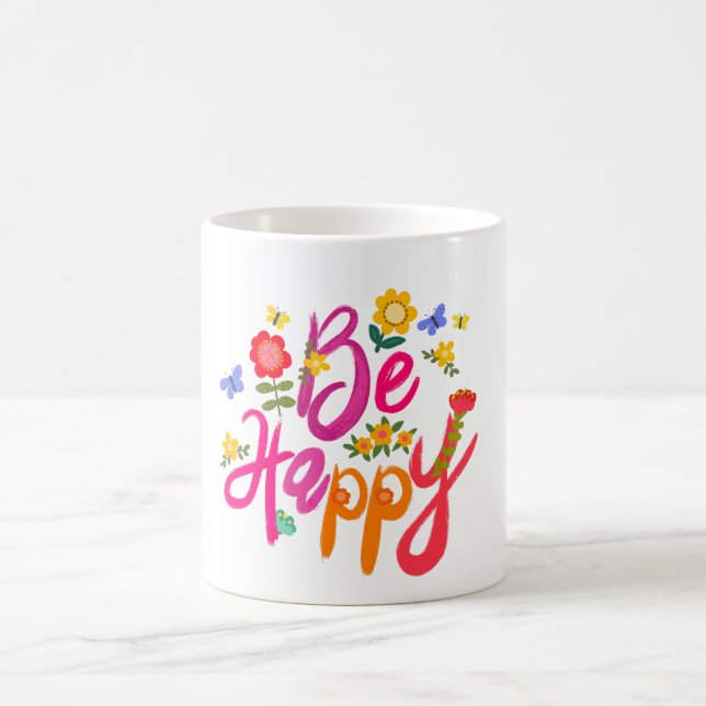Var Glad – Färgrik Blommig och Fjäril Boho  Kaffemugg (Center)
