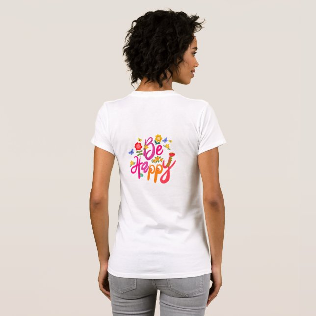 Var Glad – Färgrik Blommig och Fjäril Boho  T Shirt (Hel baksida)
