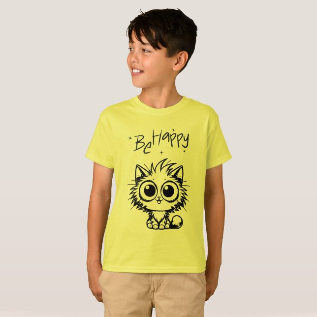 Var Glad Kawaii Katt Barnkläder T Shirt (Hel framsida)