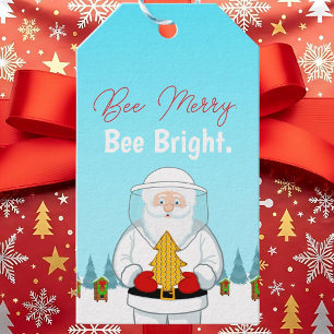 Var glad. Lysa upp. Jul Beekeeper Tomte Presentetikett