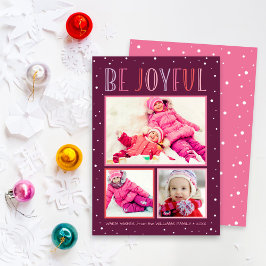 Var Glad Rosa Snöfall Fotocollage Julkort