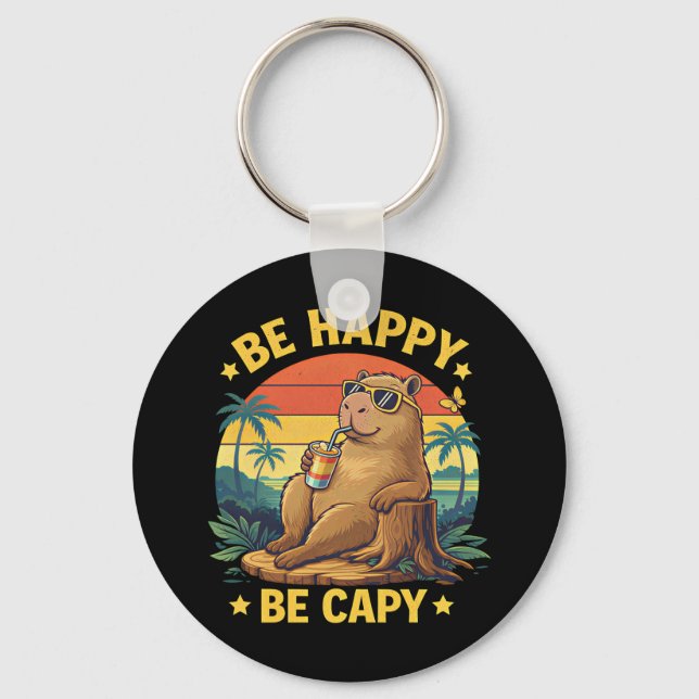 Var Glad Var Capy Kapybara Roligt Meme Nyckelring (Framsida)