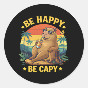 Var Glad Var Capy Kapybara Roligt Meme Runt Klistermärke