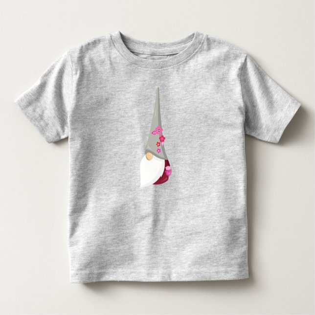 Vår Gnome, Cute Gnome, Garden Gnome, Flowers T Shirt (Framsida)