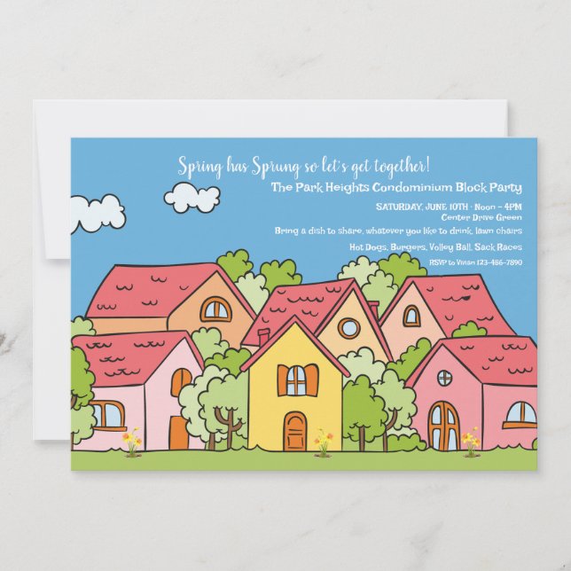 Vår-grannskapsblocket Party Inbjudningar (Framsida)