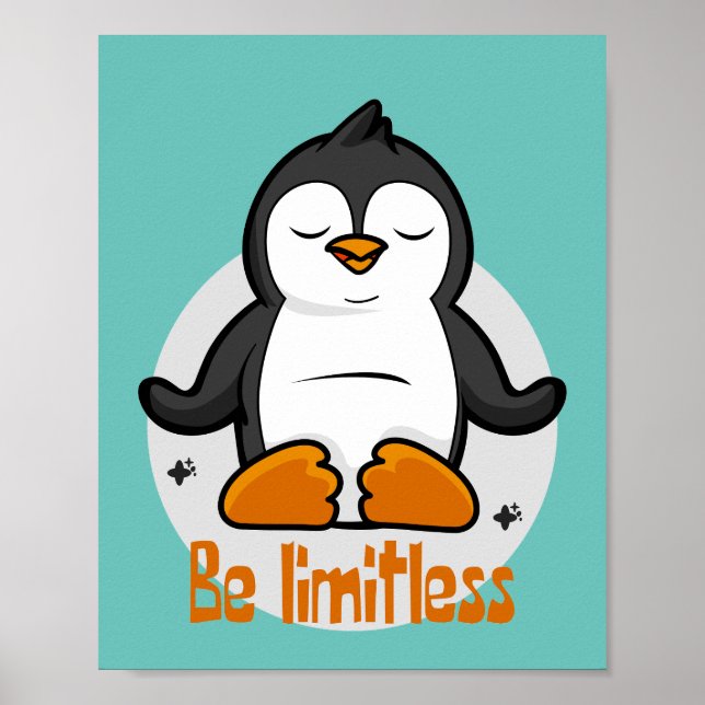 Var gränslös Kawaii Funny Penguin Doing Yoga Poses Poster (Framsidan)