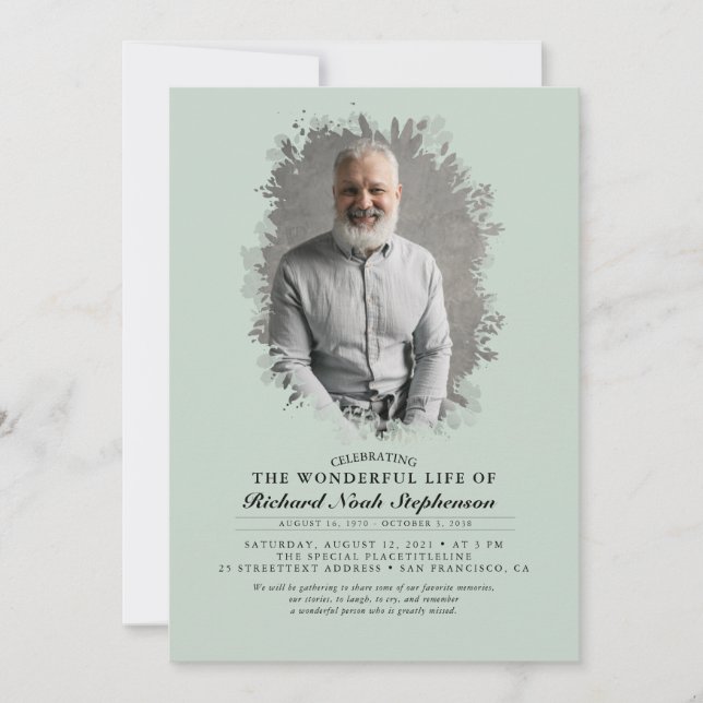 Vår Greenery Foliage Silhouette Funeral Photo I Inbjudningar (Framsida)