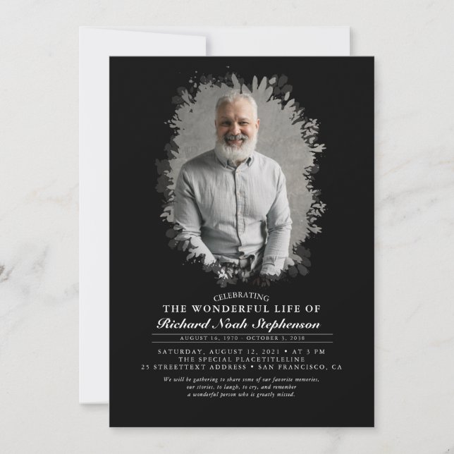 Vår Greenery Foliage Silhouette Funeral Photo I Inbjudningar (Framsida)