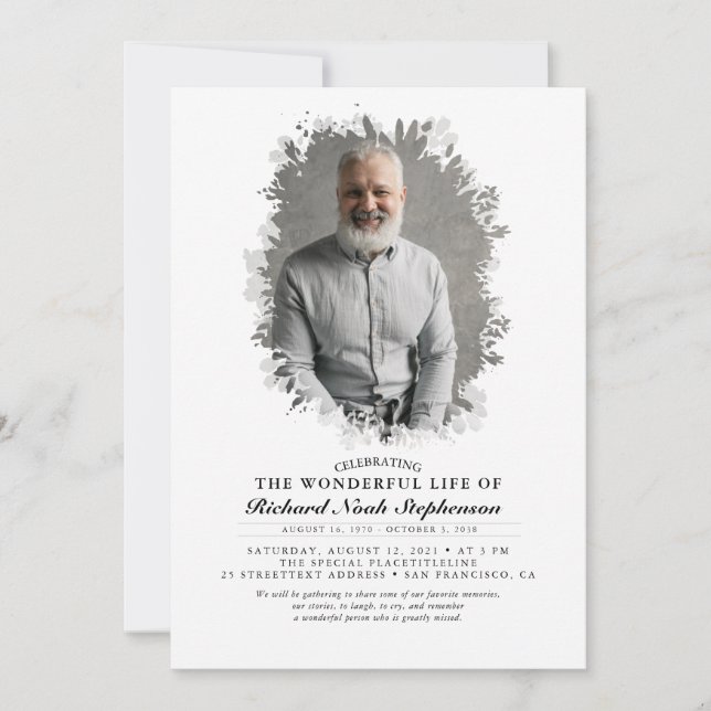 Vår Greenery Foliage Silhouette Funeral Photo Inbjudningar (Framsida)