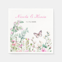Vår Grönt Butterfly Blommigt Bröllop Pappersservett