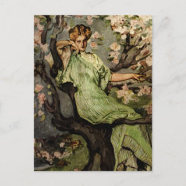 Vår Grönt Dam - Vintage Wood Sylph Gibson Girl Vykort