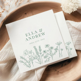 Vår Grönt Elegant Boho Wildblomma Bröllop Pappersservett