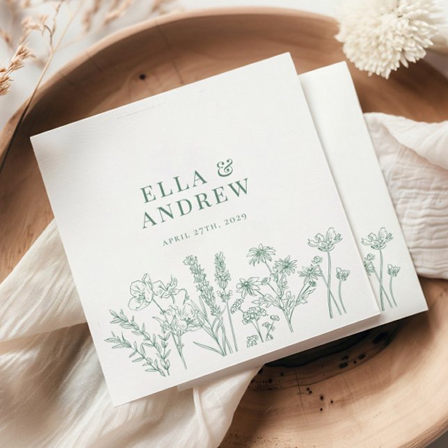 Vår Grönt Elegant Boho Wildblomma Bröllop Pappersservett (Skapare uppladdad)