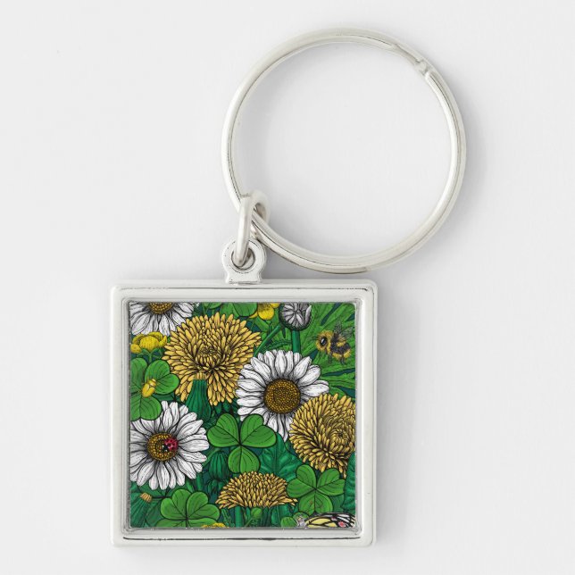 Vår grönt fyrkantig silverfärgad nyckelring (Framsidan)