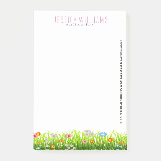 Vår, Grönt, gräs och färgade blommor Post-it Block (Framsida)