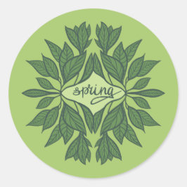 Vår Grönt Löv Aesthetic Typography Runt Klistermärke