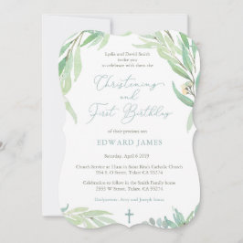 Vår Grönt Lövs Boy Christening Första födelsedagen Inbjudningar