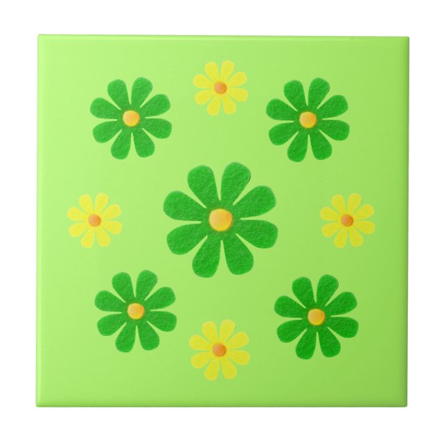 Vår grönt och gula blommor för köket kakelplatta (Framsidan)