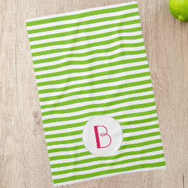 Vår Grönt Rand Monogram Kitchen Kökshandduk